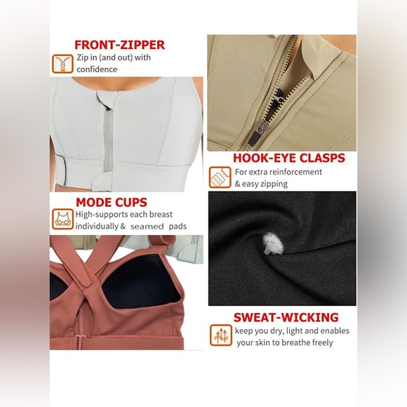 Amazon-Starrylion Womens Front Zip High Impact Sports Bra Full Adjustable Straps - Picture 5 of 6